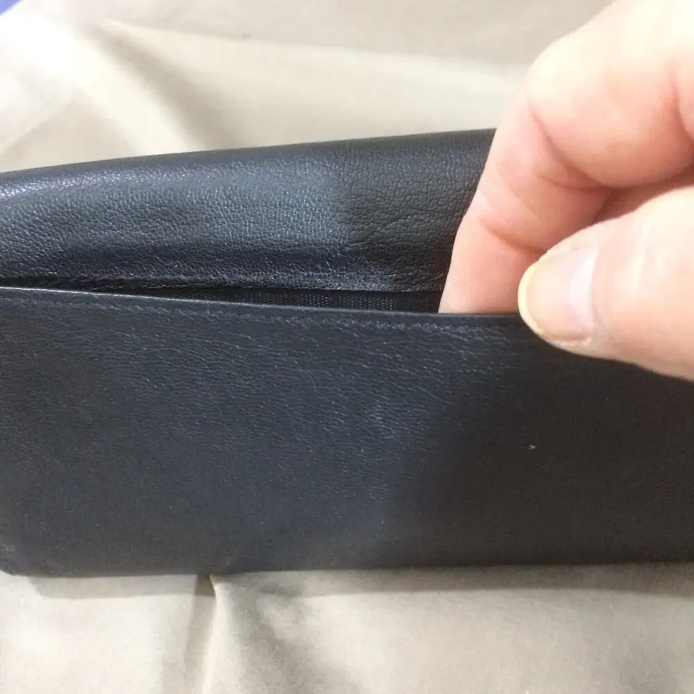 Vintage 90s St Dennis Black Leather Continental Checkbook Wallet Clasp Coin
